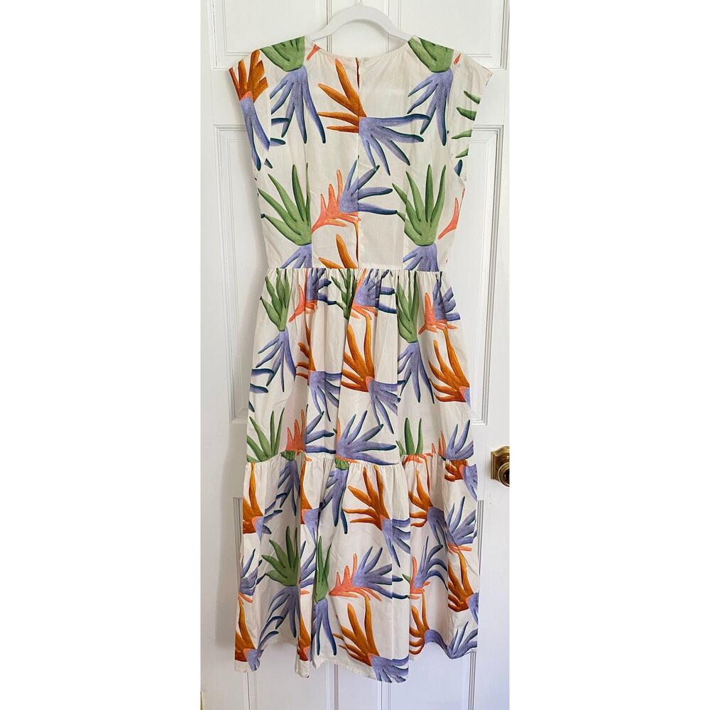 OLIPHANT Tuckernuck Cap Sleeve Midi Dress Fortuna Green Palm Print Cotton S - Picture 8 of 10